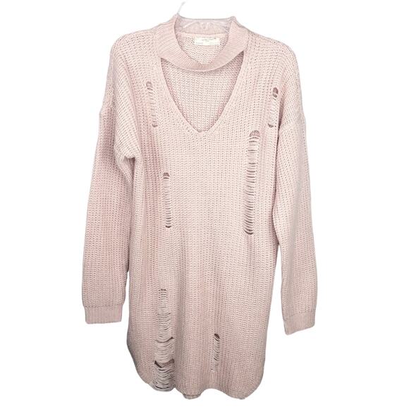 Women's Distressed Pink Sweater - Picture 2 of 6